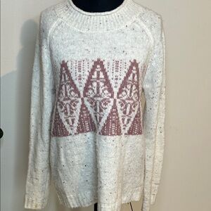 Croft and Barrow Women's Cream and Pink Patterned Sweater